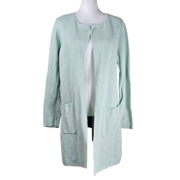 Eileen Fisher Pastel Green Silk Open Front Cardigan Sz S Waffle Knit Soft Girl - Picture 1 of 7